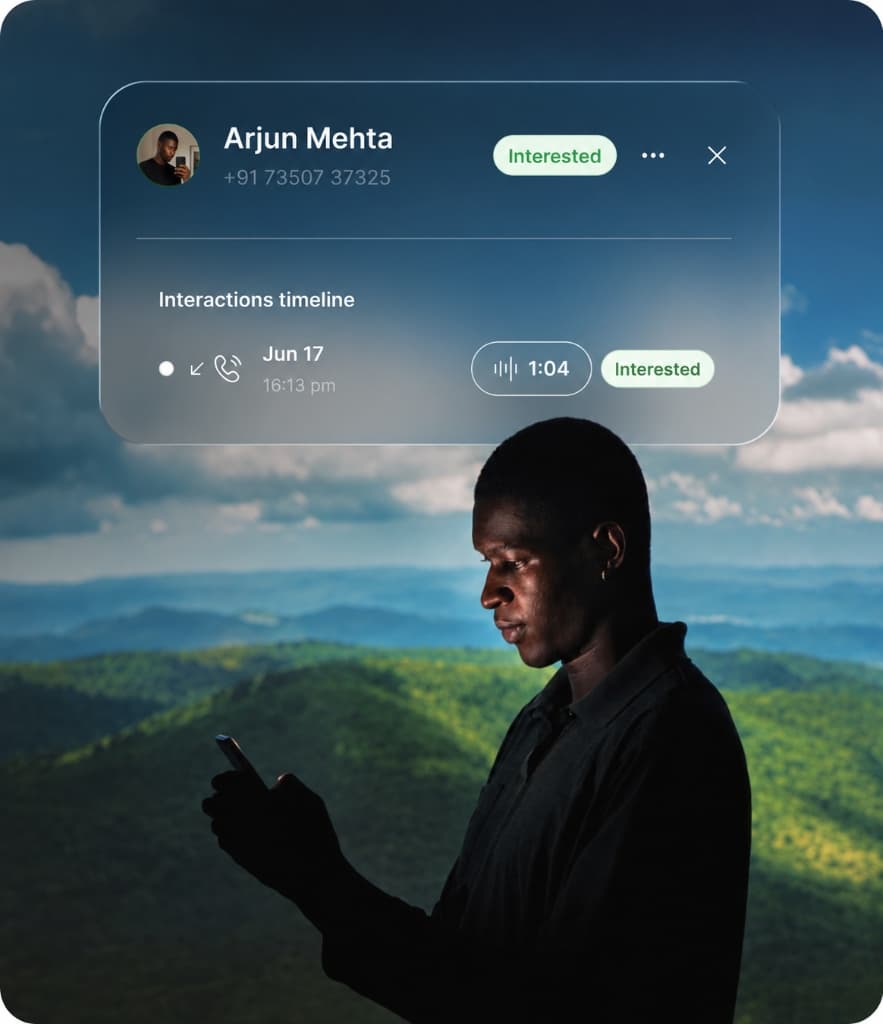 Inbound call timeline with caller details and interaction history